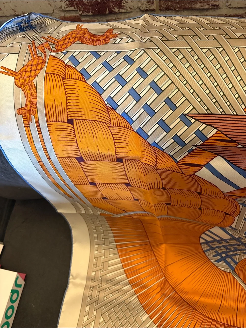 Elegant Orange and Brown Horse-Print Silk Scarf Wrap